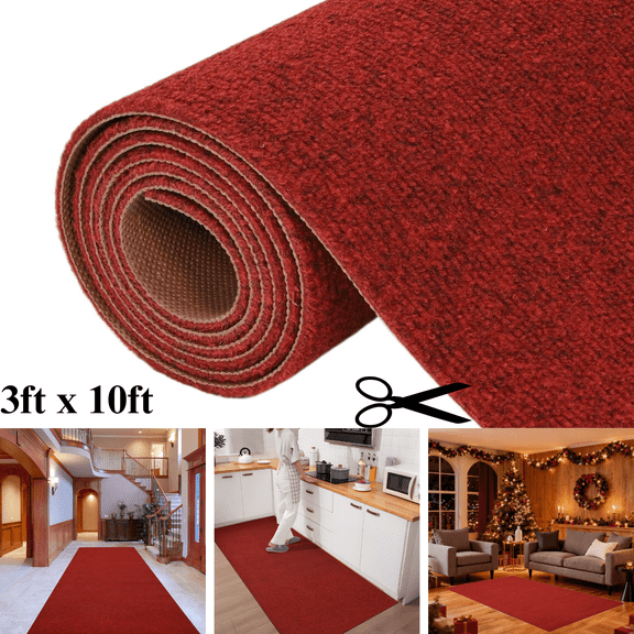 OVYEOFR Commercial Carpet, 3' x 10' Non Slip Red Runner Rug, Indoor Outdoor Carpet Runners for Hallway Entrance Kitchen Balcony Garage