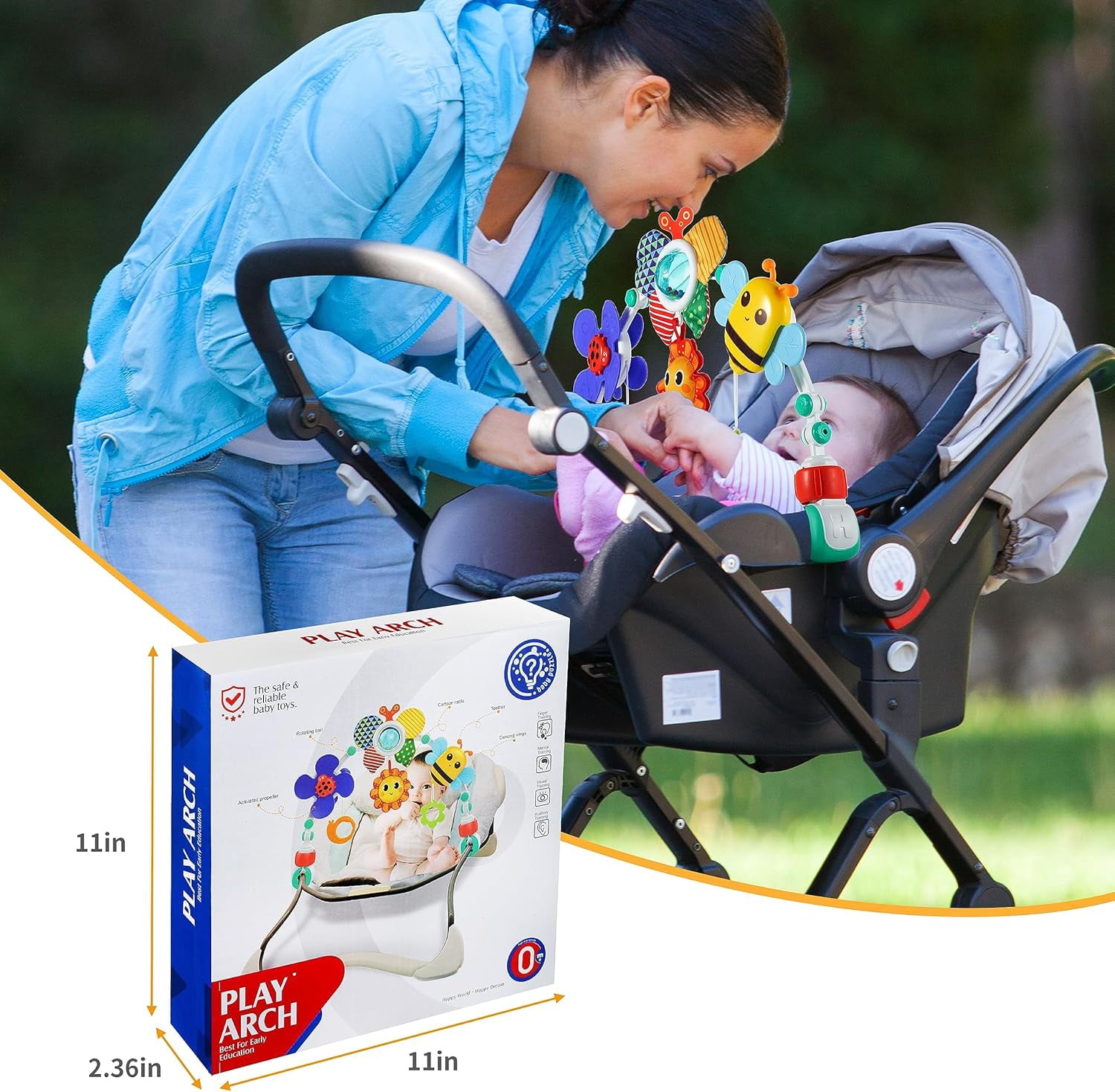 Ludolm Baby Stroller Arch Toys, Travel Car Seat Toys, Baby Play Arch Crib Accessory Toys, Mobile for Bassinet, Pram Activity Arch Bar Toys for Babies Infants