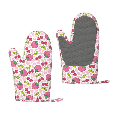 

Junzan Strawberry And Cheery for Oven Mitts 2 Piece Set BBQ Gloves Grilling Gloves Heat Resistant Oven Gloves Kitchen Silicone Oven Mitts for Barbecue/Cooking/Baking