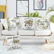 Throw Pillow Covers 18x18 Set of 4 Decorative Home Spring Pillow Covers Linen Flower Colorful Floral Cushion Case for Sofa Couch Set Clearance