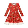 thumbnail image 2 of Grblisyd Girls Christmas Long Sleeve Dress Crew Neck Xmas Printed A-Line Dress Twirl Swing Party Dresses, 2 of 4