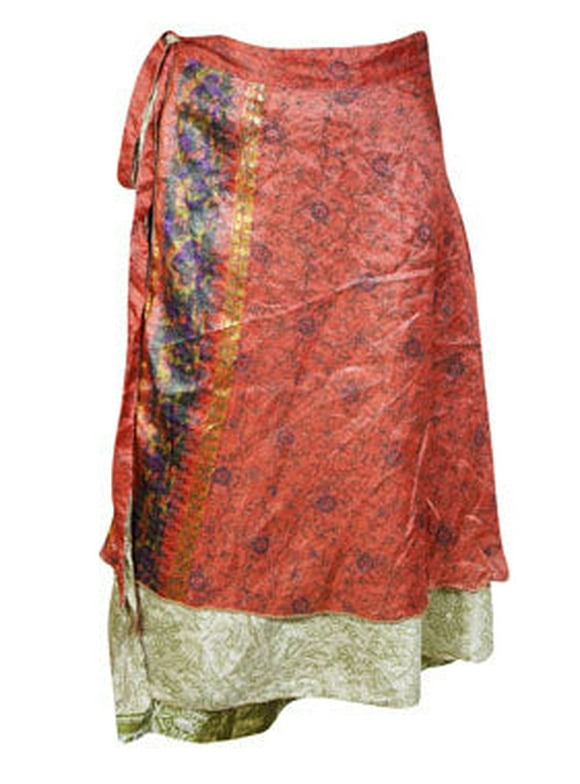 Mogul Women Pink Handmade Floral skirt One Size