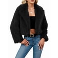 thumbnail image 3 of Women'S Winter Coats Fleece Cropped Jacket Faux Fur Long Sleeve Pockets Warm Outerwear Fall Clothes Black XXL, 3 of 6