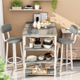 thumbnail image 3 of Stmoze Bar Table Set for 2, 3-Tier Storage Bar Height Kitchen Table and Chairs Set, Counter Height Dining Table Set with 2 Leather Bar Stools, 3 Pieces Pub Table Set for Small Space, Gray, 3 of 7