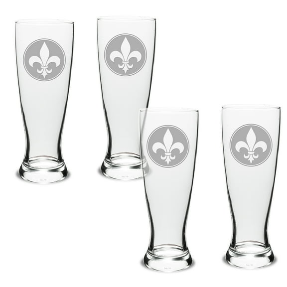 Fleur De Lis Deep Etched University Beer Pilsner Glass Set of 4
