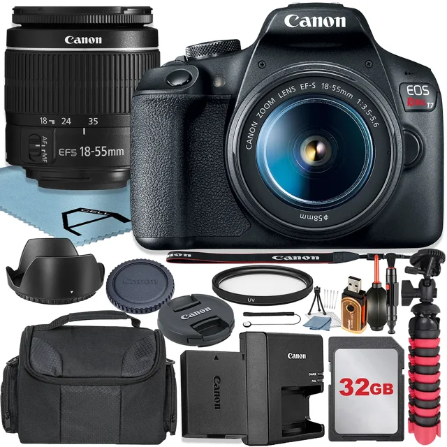 Canon EOS Rebel T7 DSLR Camera 24.1MP with 18-55mm Lens + 32GB Memory Card + Case + Tripod + UV Filter + A-Cell Accessory Bundle