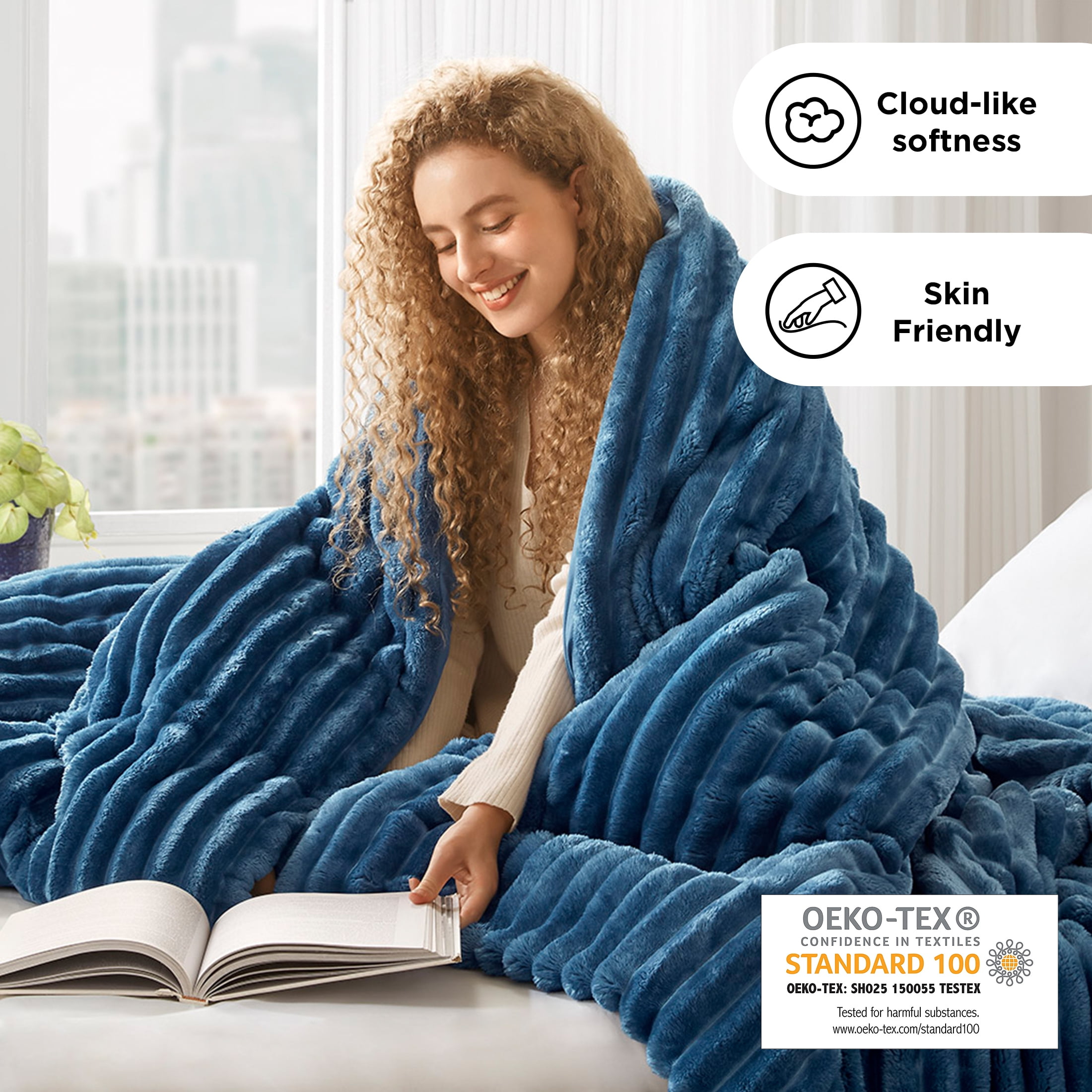 Regency Heights Twin/Twin XL Fluffy Ribbed Plush Comforter Set 2-Piece Bedding Set Blue