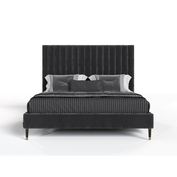 Modrest Hemlock - Eastern King Modern Grey Velvet Bed