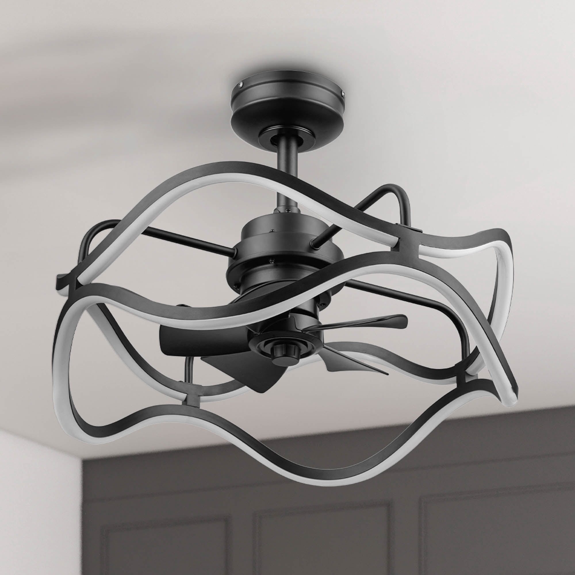 Honeywell Ormiston Fandelier 22" Black Contemporary Indoor Ceiling Fan with Lights and Remote Control, Color Changing LED, Reversible Motor