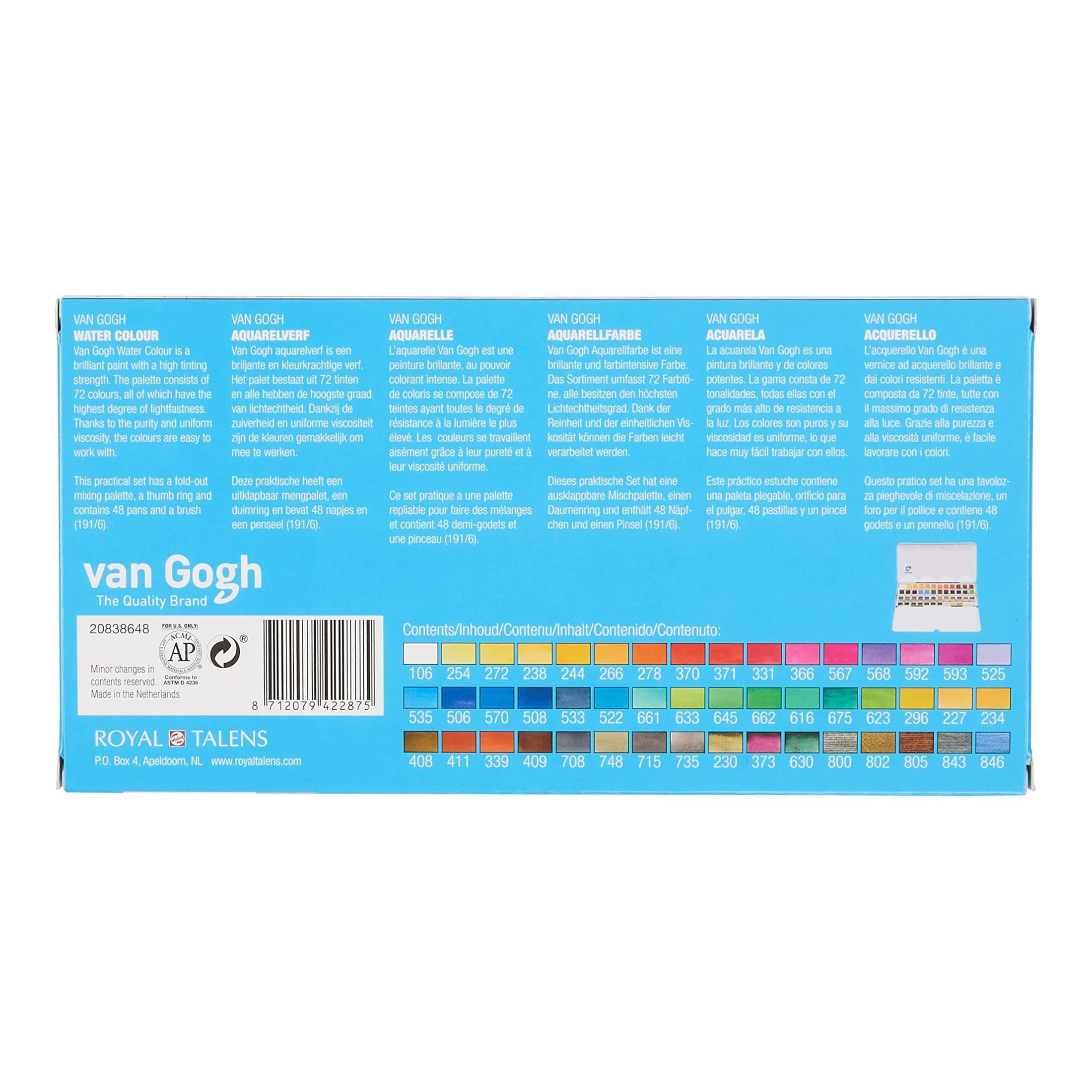 Van Gogh Watercolor Paint Set, Metal Tin, 48-Half Pan