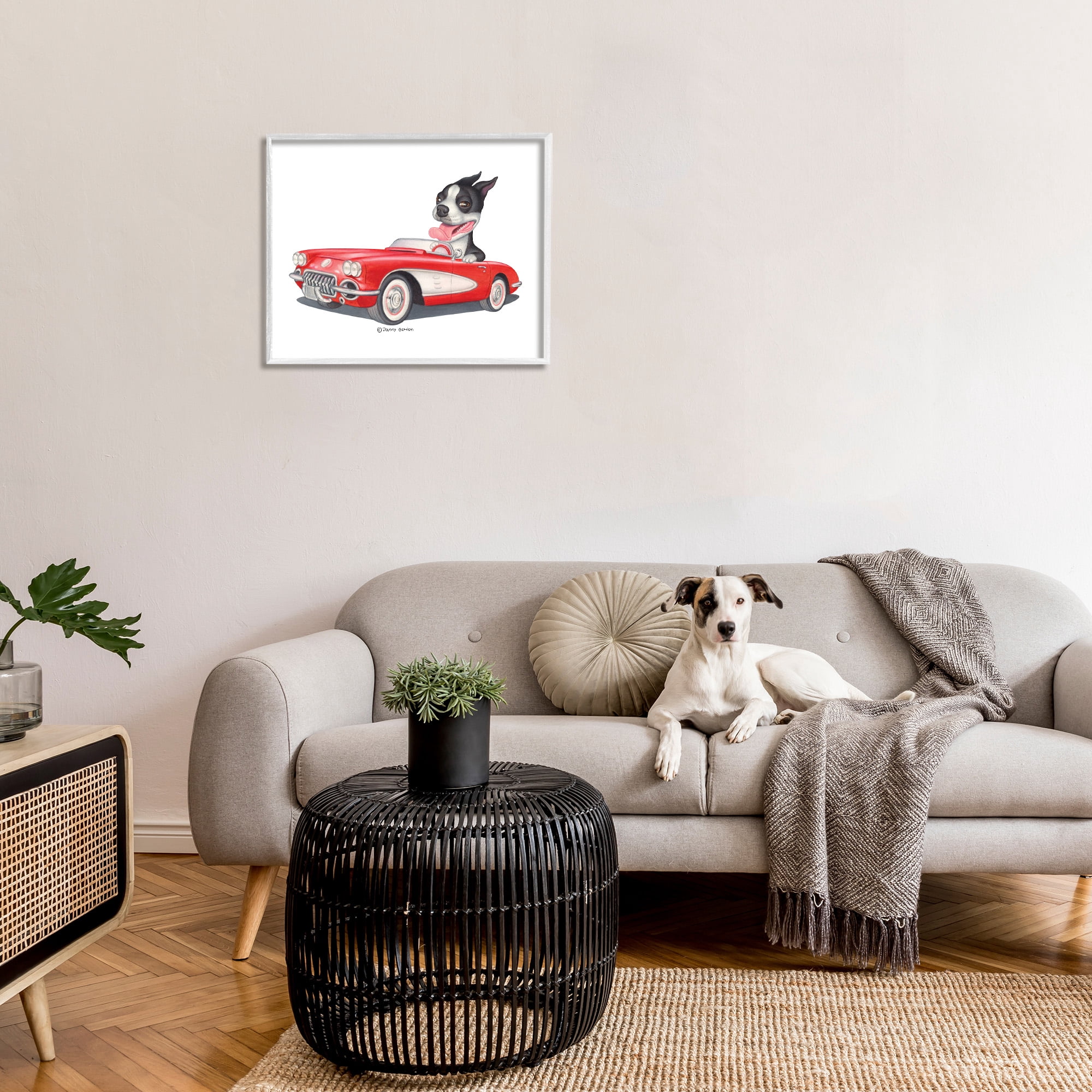 Stupell Industries Dog Driving Vintage Convertible Animals & Insects Painting White Framed Art Print Wall Art, 30 x 24