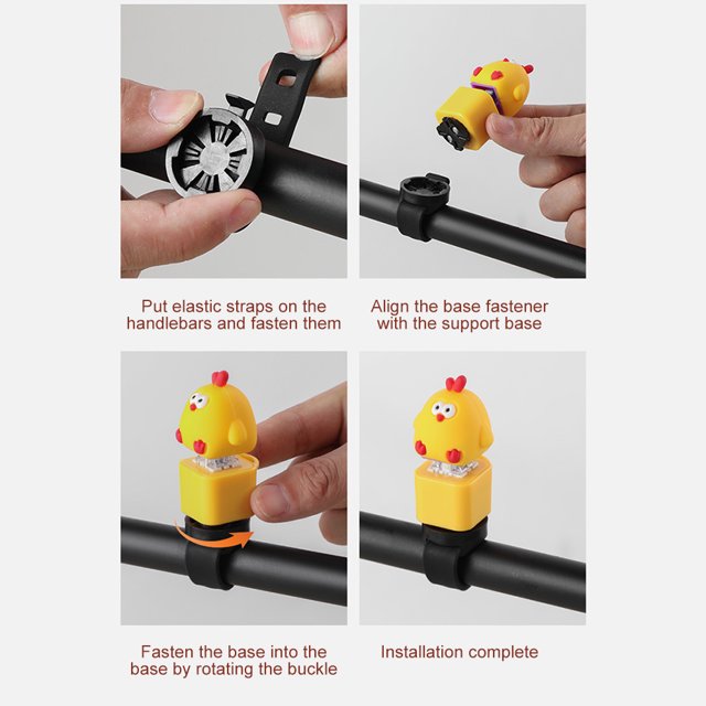 Timbre de bicicleta creativo con dibujos animados con luces de colores bocina divertida para bicicleta (pollito)