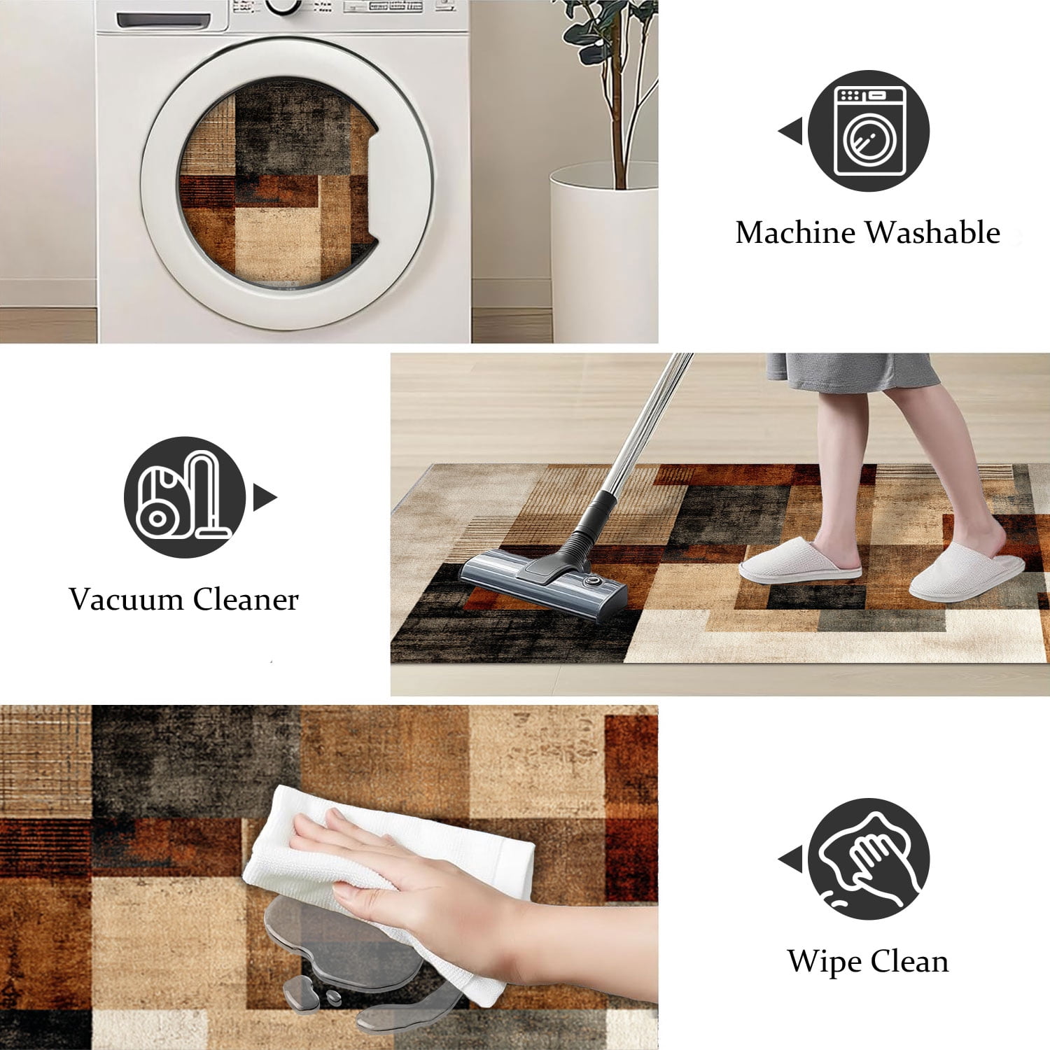 3 Piece Kitchen Rug Set, Non-Slip And Washable, Abstract Pattern Kitchen Hallway Rug, Soft And Comfortable, Suitable For Sinks, Floors, Entrances, Hallways and Bathrooms