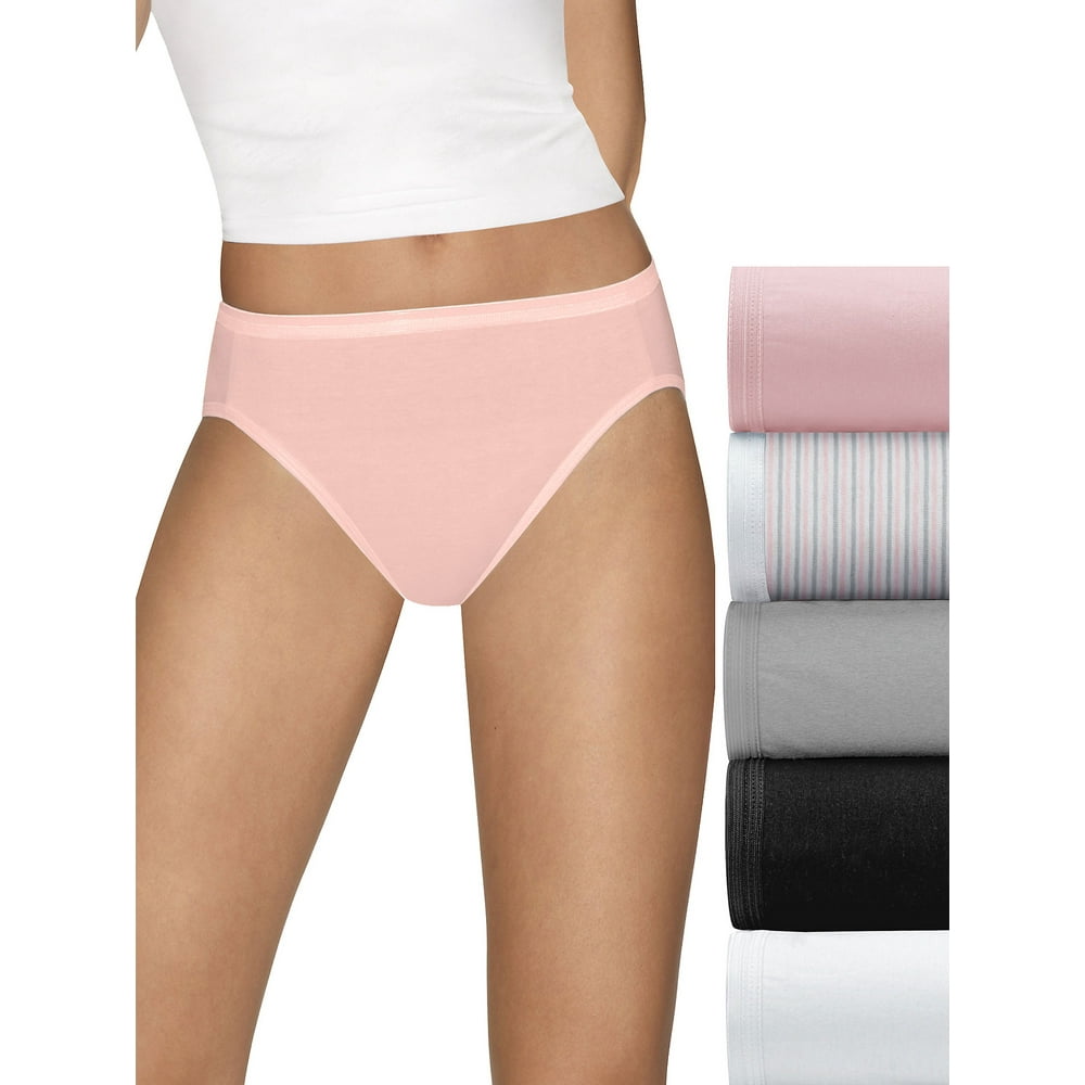 Hanes Hanes Ultimate® Comfort Cotton Women's HiCut Panties 5Pack Pink White 10