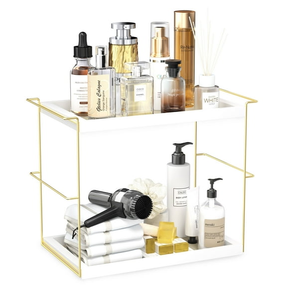 Make up Organizer Countertop ,2 Tier Bathroom Counter Organizer for Dresser, Skin Care, Perfume, glasses,Watches Organizer,White
