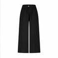 thumbnail image 5 of Simua Women's Wide Leg Faux Linen Pants Solid Color Elastic Waistband Button Cropped Baggy Trouser with Pockets, 5 of 7