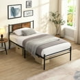 thumbnail image 4 of Twin Size Heavy Duty Metal Platform Bed Frame with Wood Headboard and Under Bed Storage, No Box Spring Needed, Black and Brown Industrial Design, 4 of 8