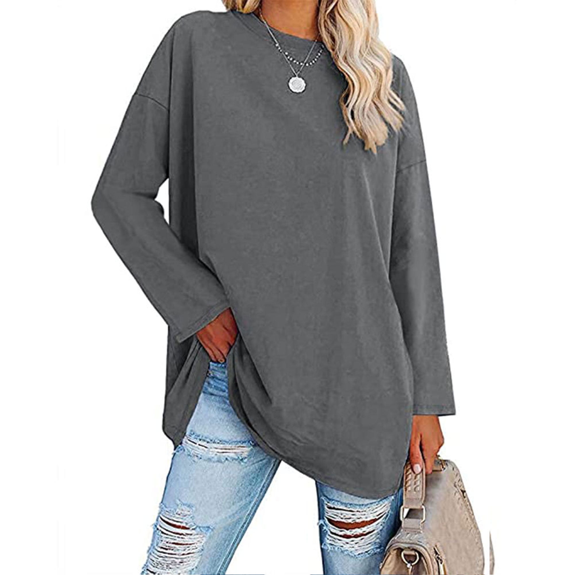 Women Tops Long Sleeve O-Neck Blouses Shirts for Woman - Walmart.com
