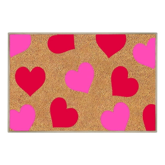Valentine's Day Door Mat Natural Coir Welcome Doormats Non Slip Front Door Rugs for Entrance Porch Spring Outdoors Decor 23.6 X 15.7Inch (Red Pink White Hearts)