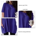 thumbnail image 4 of Camiseta larga holgada informal de manga corta con cuello redondo y bolsillos para mujer azul L, 4 of 5
