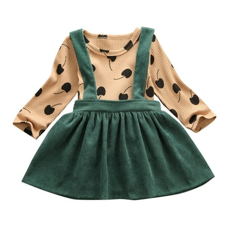 

Musuos Girls Striped Casual Dress Long Sleeve Shirt Printed Thin Suit Skirt