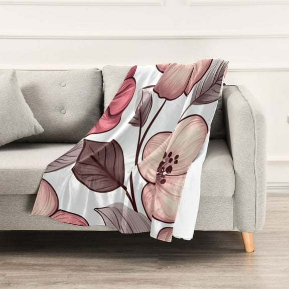 Pink and Brown Flowers Throw Blanket 60" x 90" Soft and Warm Blankets for Couch Sofa and Bed