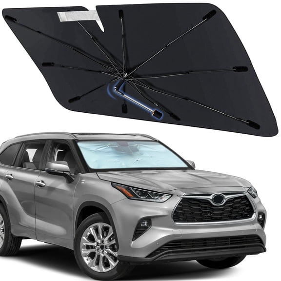 Windshield Sun Shade Umbrella for Toyota Highlander 2020-2026, Foldable Car Sunshade for Front Window with 360° Rotating Shaft, Custom-Fit Parasol para Carro for UV Blocking & Heat Reduction