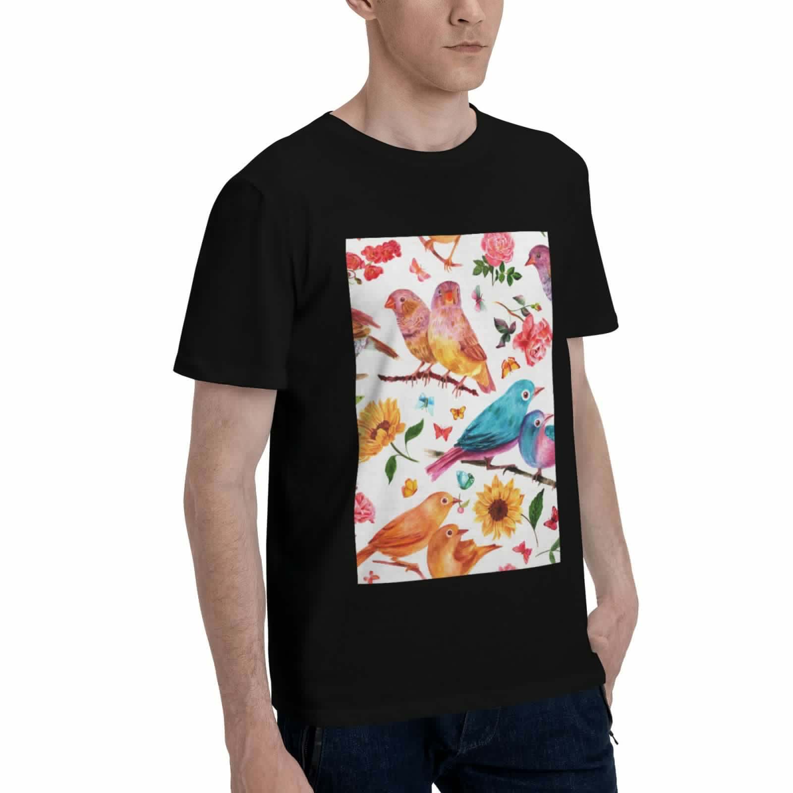 thumbnail image 2 of Bingfone Flowers Birds And Butterflies Men'S Loose Fit Short-Sleeve Pocket T-Shirt, 2 of 7