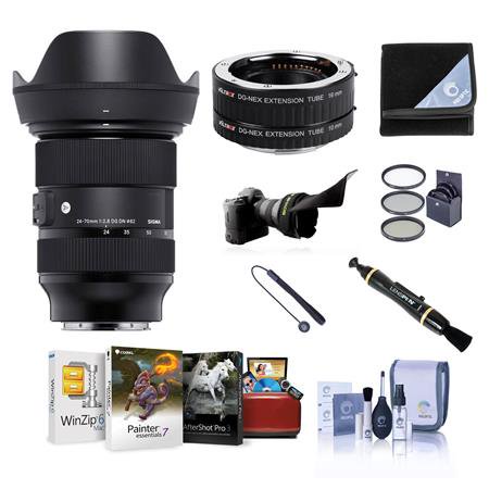 24-70mm F2.8 DG DN Art Lens for Sony E  Bundle with ProOptic 82mm Filter Kit  Flex Lens Shade  DG-NEX Tube Set  Lens Wrap  Cleaner  Lens Cap Tether  Cleaning Kit  Mac Software Kit