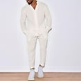 thumbnail image 4 of Aofany Men's 2 Piece Outfits Casual Beach Suit Breathable Comfy Cotton Linen Shirts and Pants Set Solid Color Matching Lounge Sets, 4 of 7