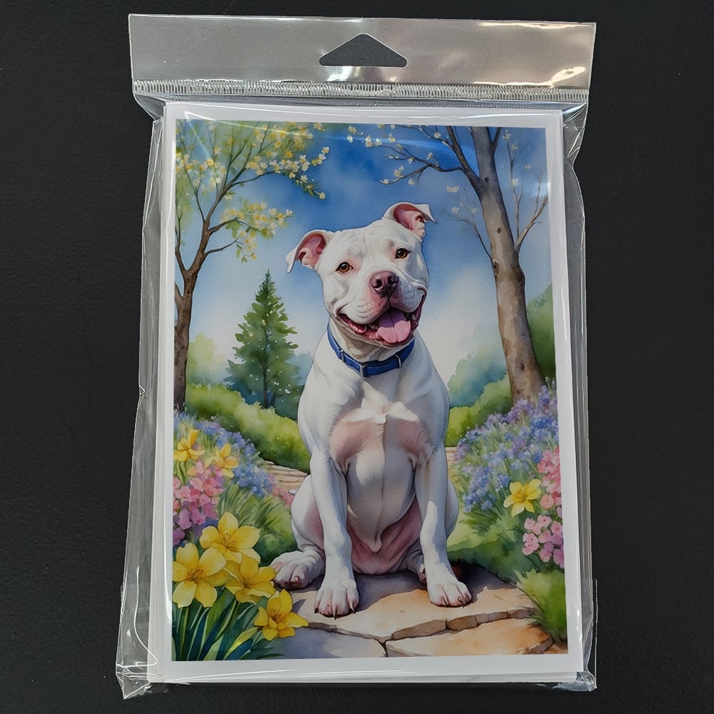 Pit Bull Terrier Spring Path Greeting Cards Pack of 8 7 in x 5 in