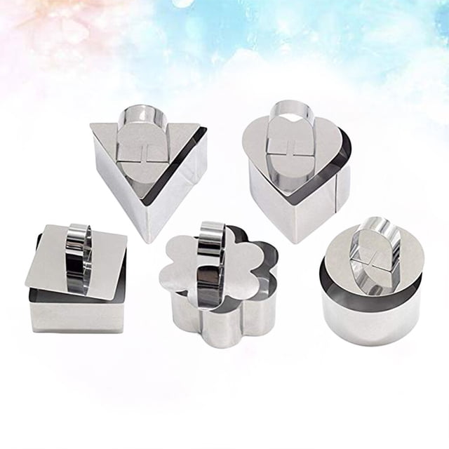 WHAMVOX 4Pcs Multi Shape Stainless Steel Baking Molds For Mousse Cake And Cookie Baking Tools