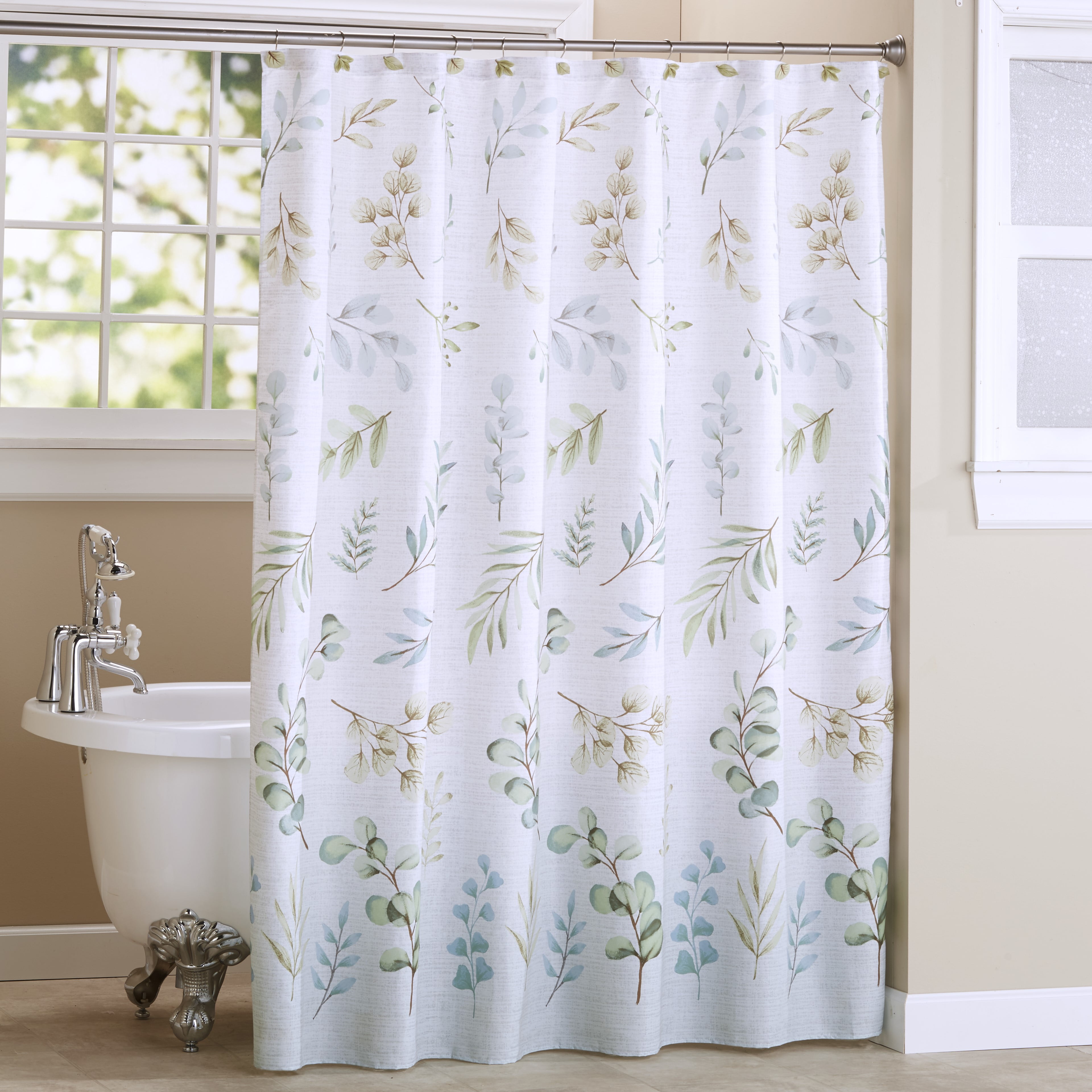 Bathroom Decor Shower Curtain Leaves Vines Liner Waterproof Fabric & 12 Hooks LB