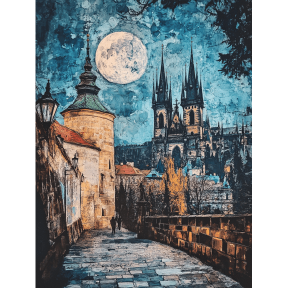 Prague Night Scene Canvas Print/Wall Art， Perfect for Living Room， Bedroom， Office， Hallway， and Dining Room Decoration.