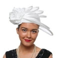 thumbnail image 4 of Yeetfub Fascinator Headband 1920s Accessories for Women Tea Party Fascinator Kentuckys Derbys Hat Fascinator Pillbox Hat Headband for Cocktail ky Derby Hats Wedding Hats for Women,White, 4 of 5