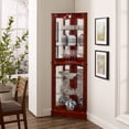 thumbnail image 3 of Miniyam 6 Tier Triangular Corner Curio Dispaly Cabinet with Lights,Adjustable Tempered Glass Shelves,E26 light bulb not included,Cherry, 3 of 10