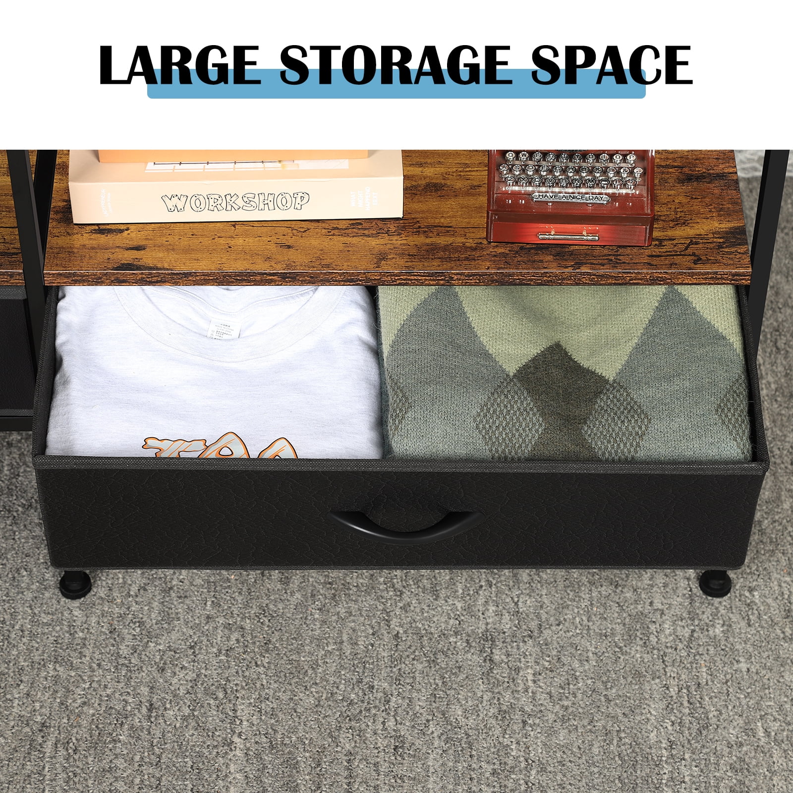 47.2"L TV Cabinet Industrial TV Cabinet with Fabric for Living Room, Bedroom With Charging Stake Brown