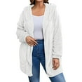 thumbnail image 2 of Huowey Womens Overcoat Soft Wool Fuzzy Hooded Jacket Long Sleeve Casual Open Front Cardigan With Pockets Lightweight Outdoor Dailywear,White,XL, 2 of 7