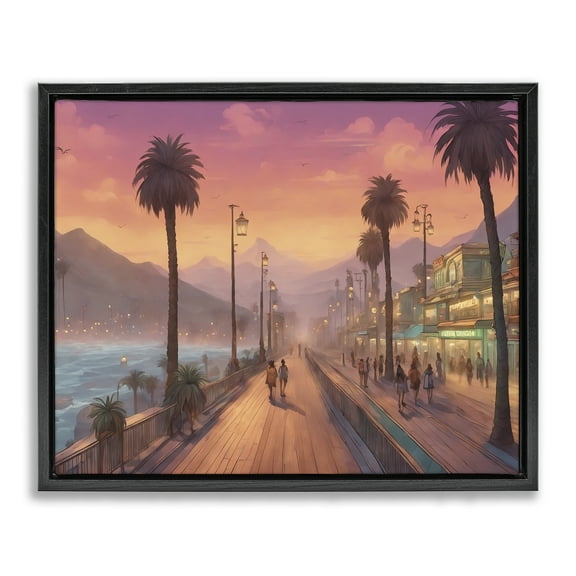 Stupell Industries Busy Tropical Boardwalk Landscape & Nature Painting Black Floater Framed Canvas Art Print Wall Art, 21 x 17