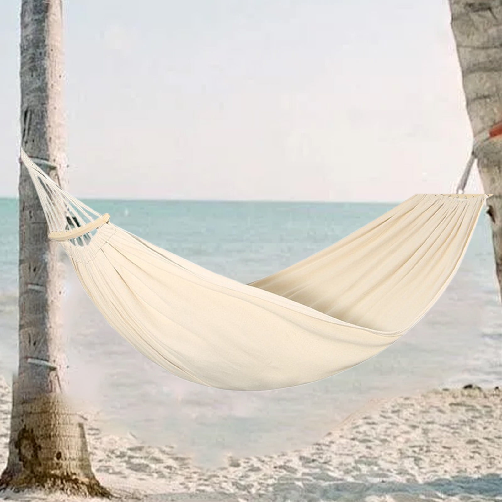 Beige Hammock Bed for Outdoor Patio and Camping, Large Size Hammock Bed for Two People, Heavy Duty Hammock Bed with Storage Bag, Supports Up to 600 lbs, Easy to Carry and Set Up