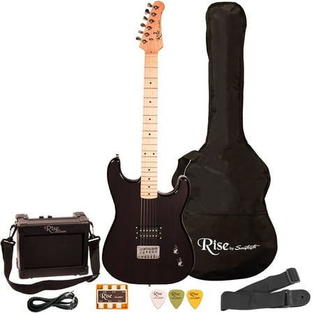 Classical Electric Guitar (Rise by Sawtooth Right-Handed Full Size Beginner\'s Electric Guitar with Gig Bag & Accessories, Transparent)