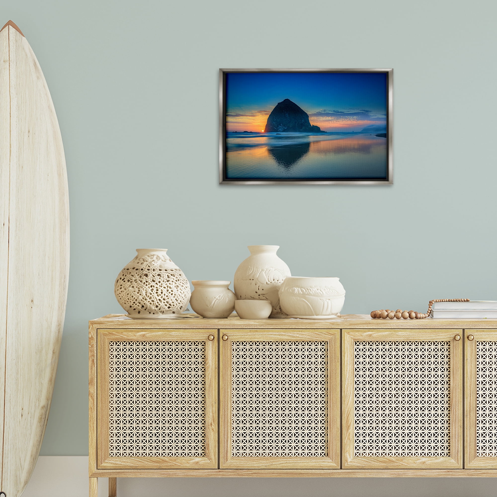 Stupell Industries Deep Sunset Island View Landscape & Nature Photography Gray Floater Framed Canvas Art Print Wall Art, 25 x 17