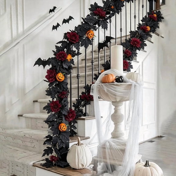 Halloween Pumpkin Garland 68 Inch Fall Leaf Decor For Mantle Staircase Porch Indoor Outdoor Autumn Thanksgiving Multicolor Party Decoration