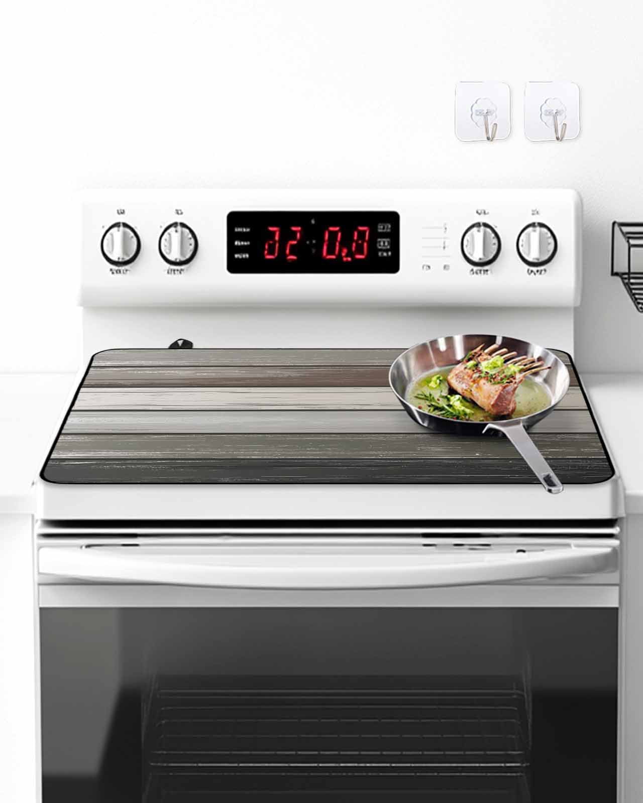 American Pastoral Stove Top Covers for Electric Stove, 36'x21'' Vintage Green Wood Grain Worn Glass Ceramic Stove Cover Foldable Rubber Mat Heat Resistant Cooktop Protector for Kitchen