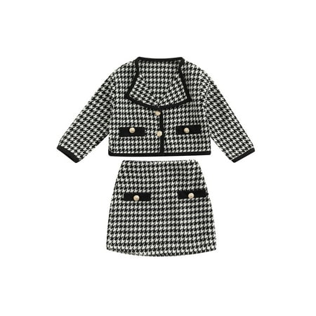 

Calsunbaby 2PCS Toddler Infant Baby Kids Girls Long Sleeve Lapel Collar Plaid Jacket with Skirt