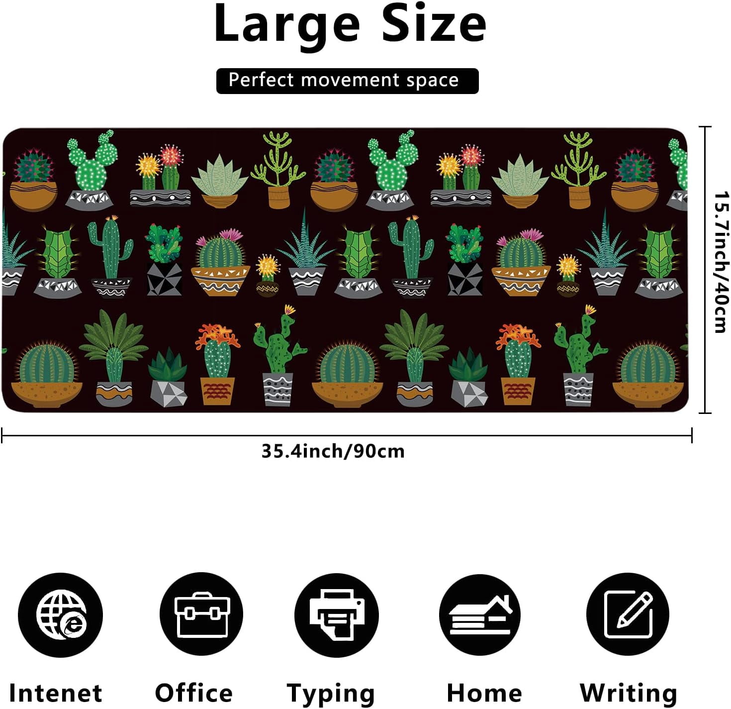 Cactus and Succulents Desk Mat,Cute Plant Extended Gaming Mouse Pad,Large Non-Slip Rubber Base Mousepad with Stitched Edges,Waterproof Mouse Mat Desk Pad for Office Game Home 35.4x15.75 in