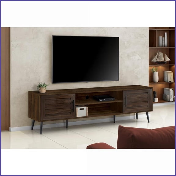 TV Furniture | 72 Inch Transitional TV Stand with Storage | Brown Laminate, Black Wood Legs | Brown | TV Size Ranges 80-89 inches