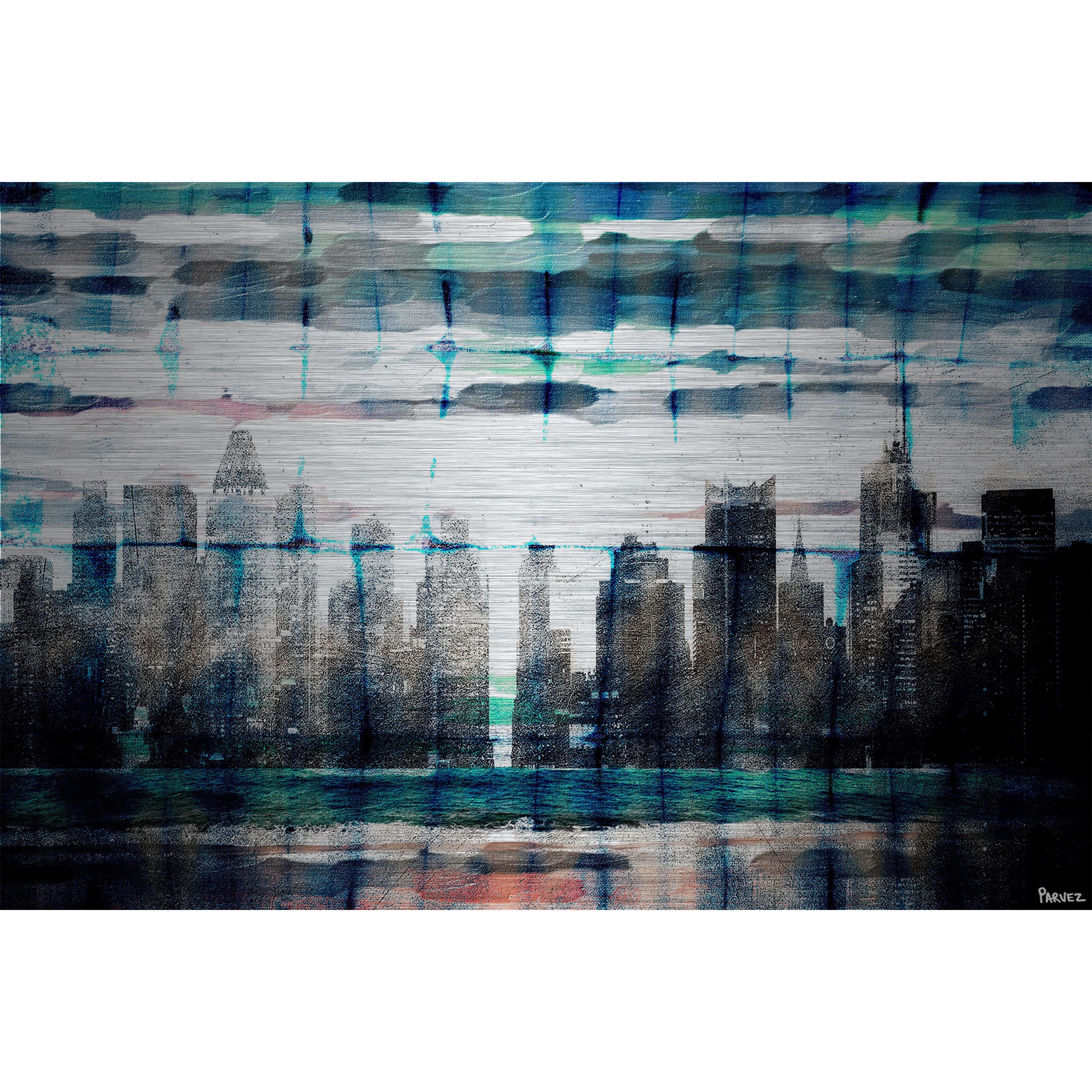 Parvez Taj  'Skyline at Night' Painting Print on Brushed Aluminum 36 x 24