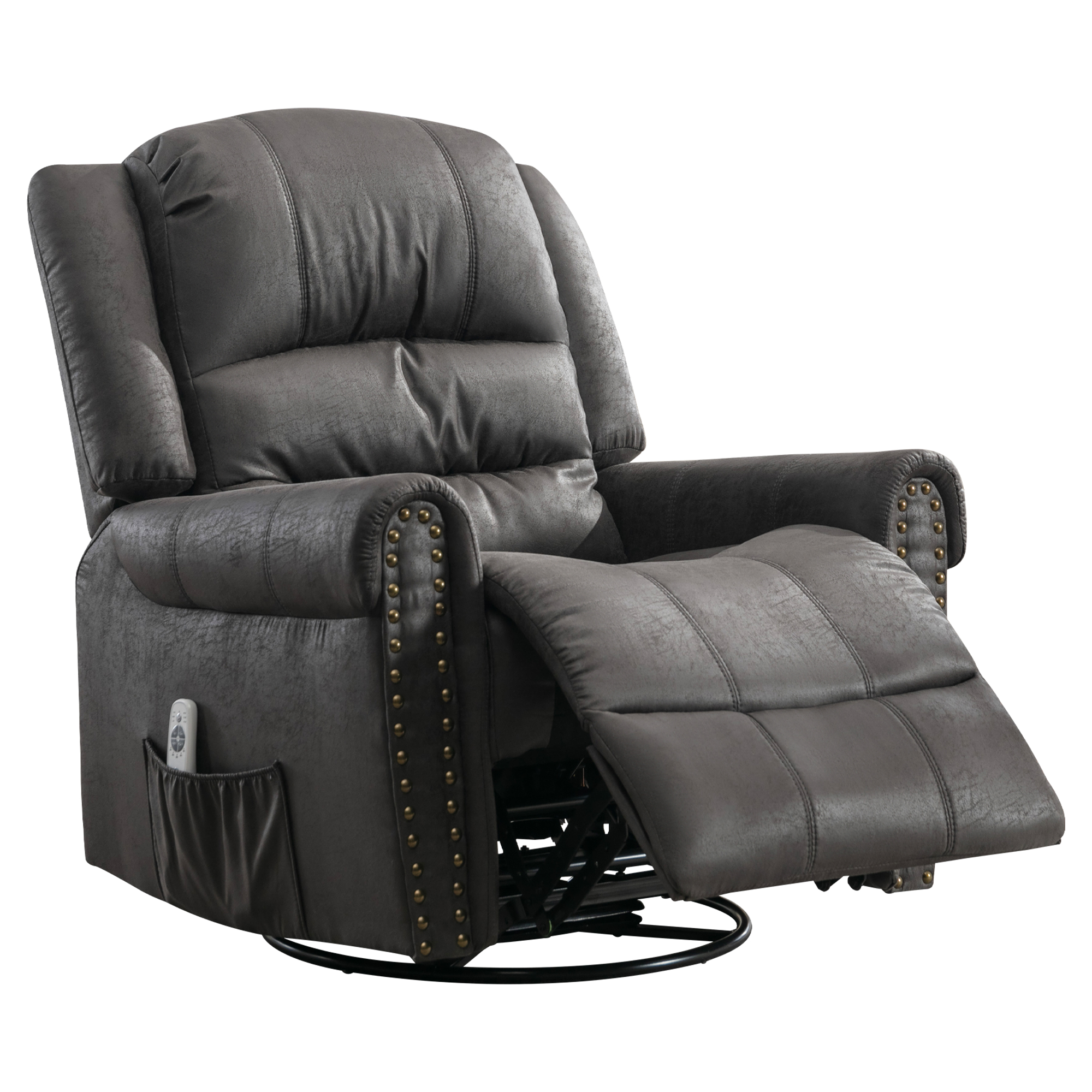 DEALTOPS Oversized Manual Recliner Heating massage Chair with USB Port and Rocking for Living Room, Leather, Gray