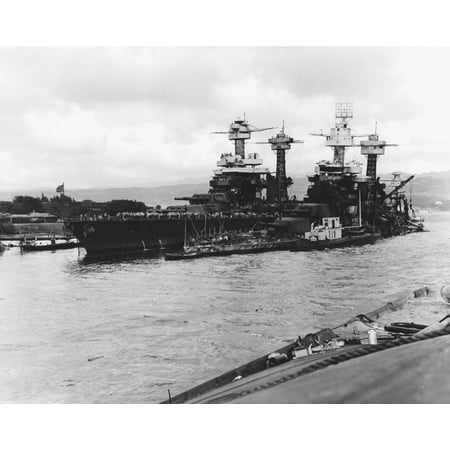 Uss Tennessee Battleship - LAMINATED POSTER The U.S. Navy battleship USS Tennessee (BB-43), at left, alongside the sunken USS West Virginia (BB- Poster Print 24 x 36